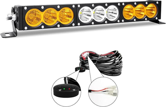 AUXTINGS 17 inch Single Row Dual Color LED Light Bar 90W Off Road Light Bar White Amber Combo LED Work Light Truck UTV 4x4 Cars SUVs ATVs Boats Fog Driving Light with Wiring Harness kit