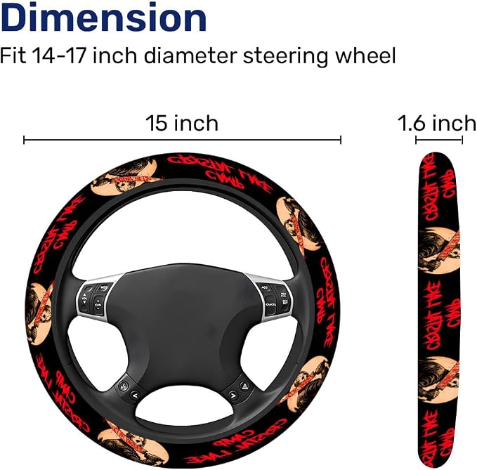 GENANY Hockey Mask Horror Steering Wheel Cover, Non Slip Polyester Car Wheel Protector for Car SUV Truck, Universal 15 Inch