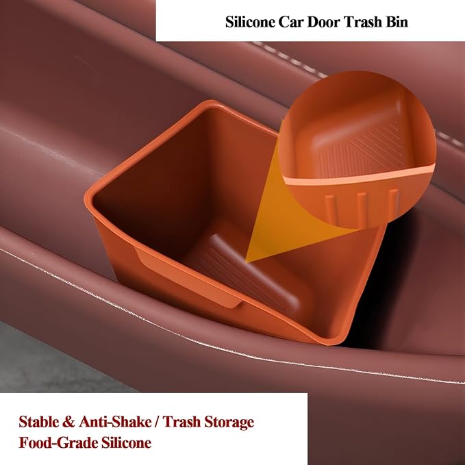 Car Trash Can, 2PCS Portable Silicone Leakproof Vehicles Side Door Storage Garbage Can, Multifunctional Automotive Interior Trash Bin, Universal for Automobile Truck SUV (Orange)