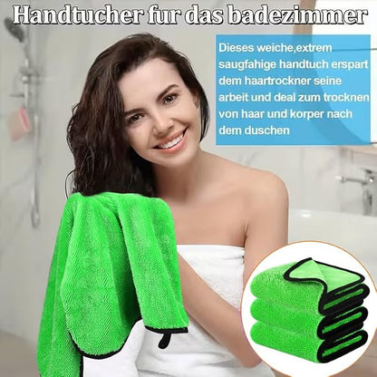 DIAOJIA 3 Pack Microfiber Car Towels (16" x 24"), 500 GSM Double-Sided Absorbent Coral Fleece Cloths for Washing, Drying & Cleaning, Streak-Free & Lint-Free (Green)