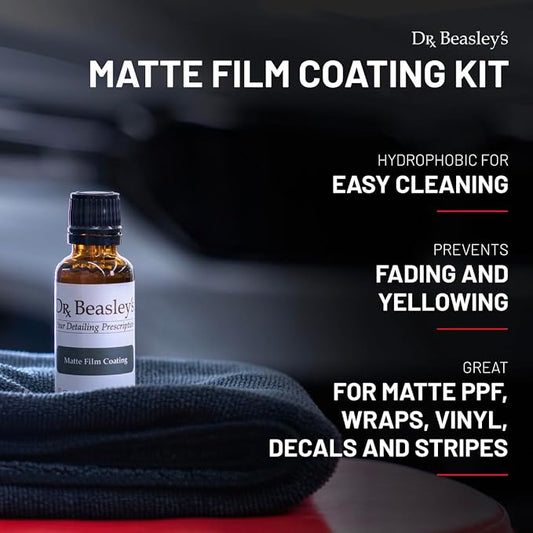 Dr. Beasley's-FK-12 Matte Film Coating Kit - Resists Fading and Yellowing, Hydrophobic for Easy Cleaning, Great for Matte Paint Protection Films, Wraps, Vinyl, and Decals, 3 fl. oz, 1 Pack