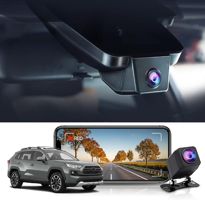 Fitcamx Front 2K+Rear 1080P Dash Cam Adapts for Toyota RAV4 2019-2021 (Model A, No Vents) & Prime Plug-in Hybrid, OEM Look, Dual HD Video, WiFi & APP, Loop Recording, G-Sensor, Easy to Use, 64GB Card