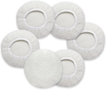 6 PCS Car Buffing Pads for 9-10 Inch Orbital Polisher, Lamb Fleece Polishing Pad Buffer Polisher Bonnets, 9-10 Inch Polishing Pads Cover Waxing Pads for Car Detailing (White)