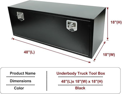 48 Inch Underbody Truck Toolbox with T-Handle Lock, Heavy Duty Truck Underbody Tool Box Chest For Storage, 48"x 18"x 18" inch Black