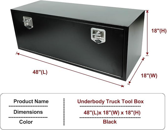 48 Inch Underbody Truck Toolbox with T-Handle Lock, Heavy Duty Truck Underbody Tool Box Chest For Storage, 48"x 18"x 18" inch Black