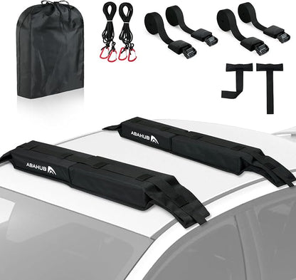 Abahub Soft Roof Rack Pads with 2 Tie Down Straps, 2 Tie Down Ropes, 2 Hood Loops and Storage Bag, for Surfboard, Kayak, Canoe, Heavy Duty Universal Car Roof Racks System Black 32 Inch