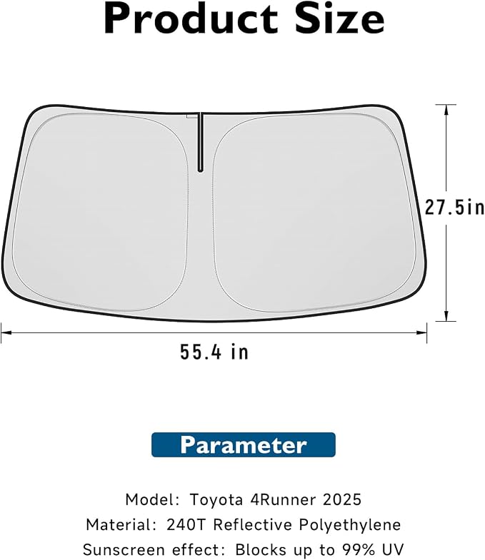 BIBLOZ Car Windshield Sun Shade for Toyota 4Runner 2014-2025 2026, SR5, Limited, TRD(Sport, Off Road, Platinum, Pro) Accessories Foldable Car PET Sunshade Keeps The Cool Inside