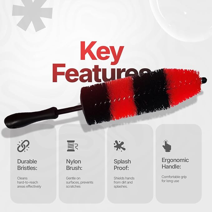 Pack of 1 Wheel Brush - 19Inch Long, Soft Bristle, No Scratch Car Wheel Cleaner Brush - Detailing Brush for Tires, Wheels, Rims, Exhaust Tips, Vehicle Engine, Motorcycles