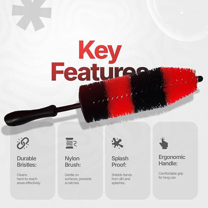 Pack of 1 Wheel Brush - 19Inch Long, Soft Bristle, No Scratch Car Wheel Cleaner Brush - Detailing Brush for Tires, Wheels, Rims, Exhaust Tips, Vehicle Engine, Motorcycles