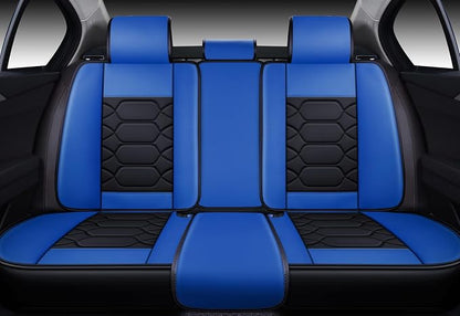 OASIS AUTO Car Seat Covers Full Set, Sporty Faux Leather with Honeycomb Pattern, Waterproof Universal Fit for SUV, Sedan, Pick-up Truck, Automotive Interior Accessories (OS-004 Black&Blue)