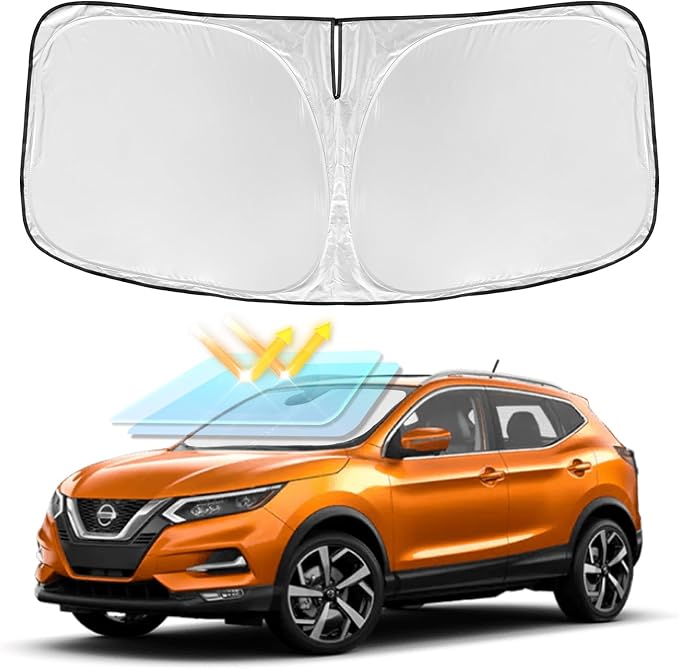 for Nissan Rogue Sport 2017-2024 Windshield Sun Shade - 4 Layers Car Sunshades for Front Windows Shade Cover Custom Fit Rogue Sport Sun Visor 250T Retractable Shade Blocks UV Rays Car Accessories