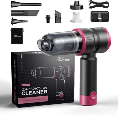Handheld Car Vacuum Cleaner, 4-in-1 Cordless Rechargeable Mini Vacuum with Air Duster – Quickly Clean Crumbs, Pet Hair & Crevices in Car, Office, Home. Ideal for Commuters & Office Workers (Pink)