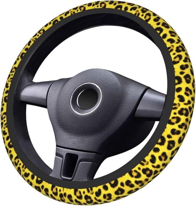 Yellow Leopard Steering Wheel Covers Non Slip Neoprene Universal 15 Inch Steering Wheel Protector Car Cover for Men Women