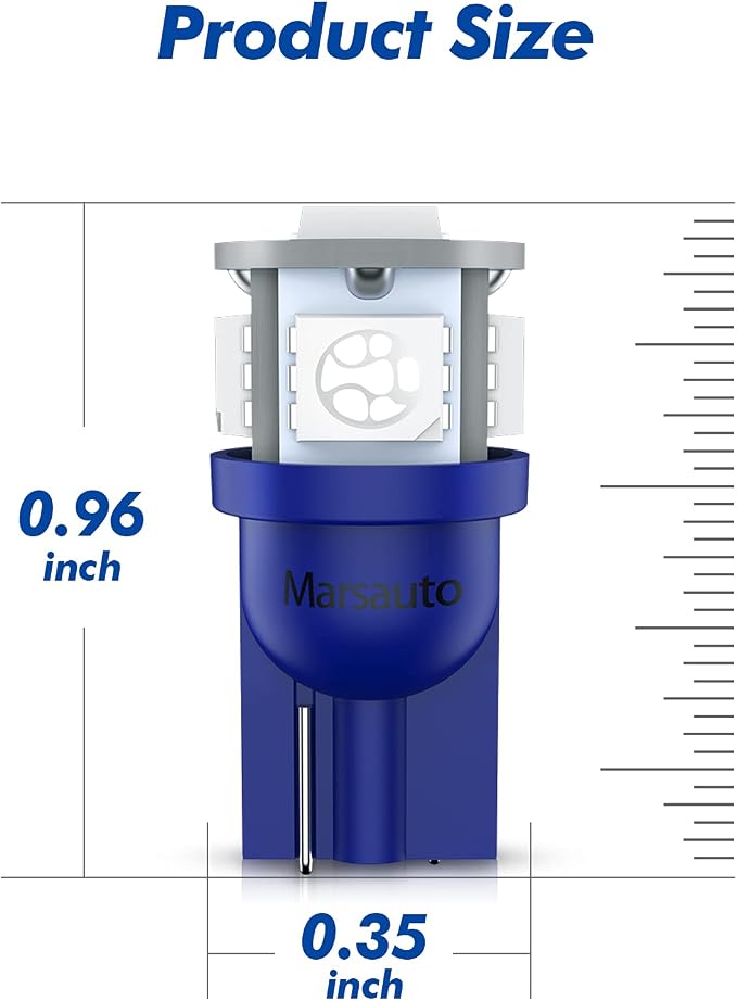 Marsauto 194 LED Bulb Blue 168 T10 2825 5SMD No Polarity Replacement Bulbs for Car Dome Map Door Courtesy License Plate Dashboard Lights Lamp 12V