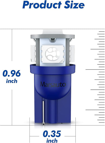 Marsauto 194 LED Bulb Blue 168 T10 2825 5SMD No Polarity Replacement Bulbs for Car Dome Map Door Courtesy License Plate Dashboard Lights Lamp 12V