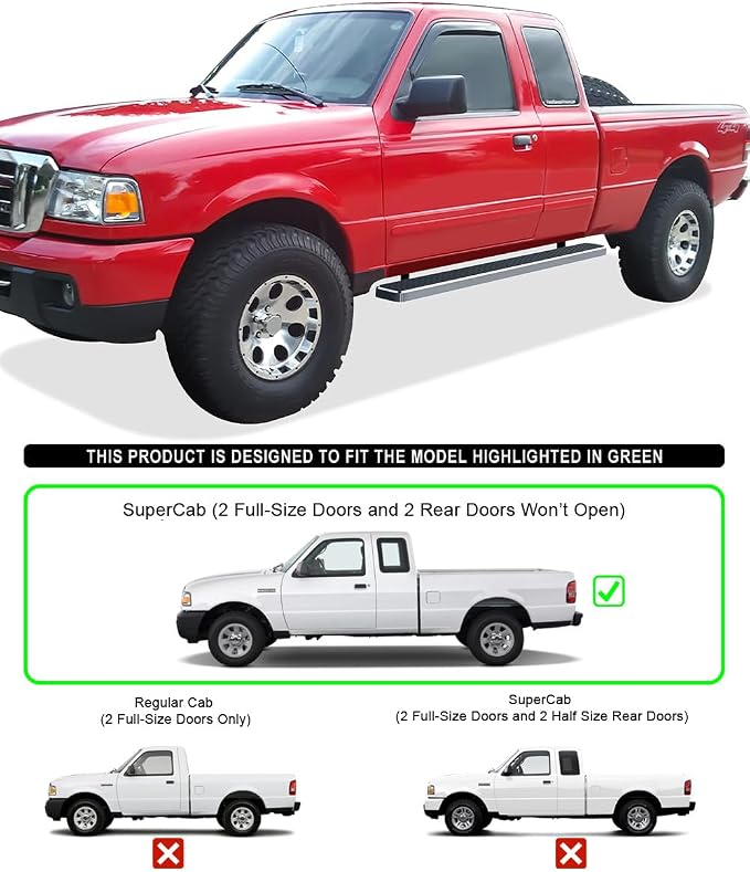 APS Running Boards (Nerf Bars Side Steps Step Bars) Compatible with Ford Ranger Mazda B-Series 1998-2011 Super Cab (Silver 5in 304 Stainless Steel)