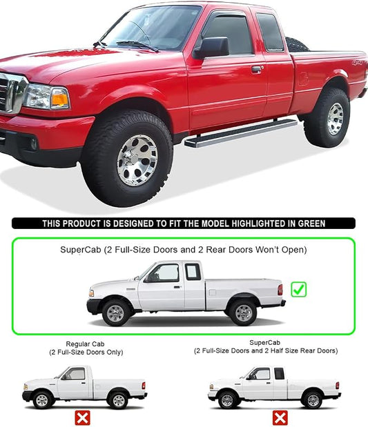 APS Running Boards (Nerf Bars Side Steps Step Bars) Compatible with Ford Ranger Mazda B-Series 1998-2011 Super Cab (Silver 5in 304 Stainless Steel)