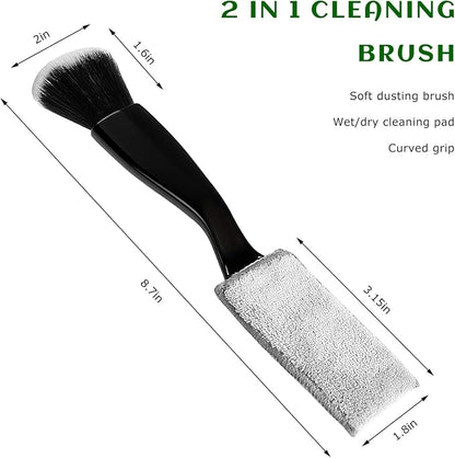 Double Head Brush for Car Cleaning, 2 in 1 Soft Bristles Auto Interior Dust Cleaner Air Vent Detailing Brush, Portable Double-Ended Dashboard Cleaning Tool for Most Vehicles