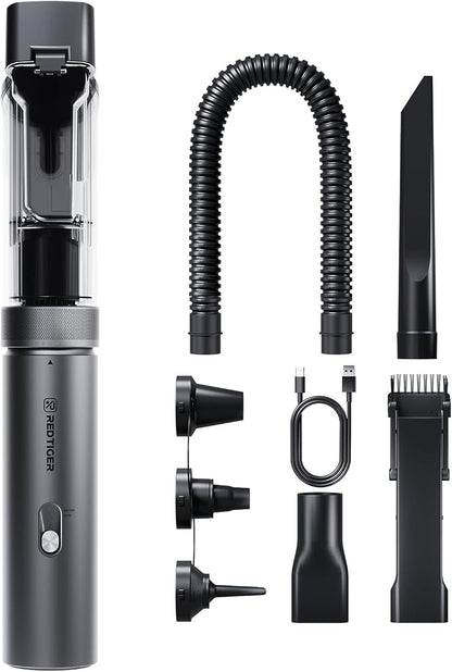 REDTIGER Handheld Vacuum Cordless,4-in-1 Car Vacuum with 21000PA,Up to 70 Mins Runtime,3 Suction Modes,3.5H USB-C Fast Charge,Hand Vacuum Cleaner for Home,Car,Pet,Office Desk, Keyboard,Handmake