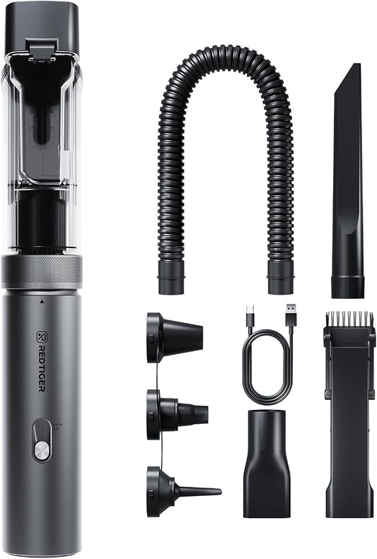 REDTIGER Handheld Vacuum Cordless,4-in-1 Car Vacuum with 21000PA,Up to 70 Mins Runtime,3 Suction Modes,3.5H USB-C Fast Charge,Hand Vacuum Cleaner for Home,Car,Pet,Office Desk, Keyboard,Handmake