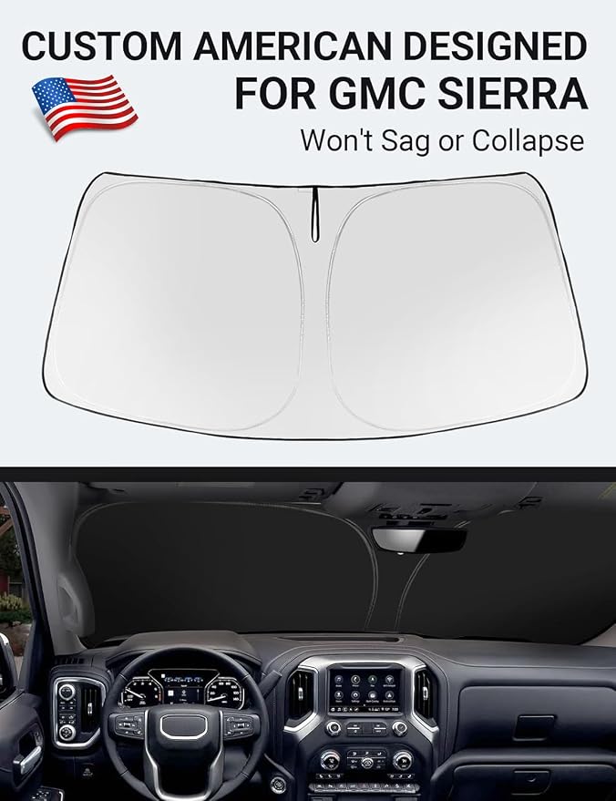 Proadsy 2026 Upgrade Windshield Sun Shade Custom Fit GMC Sierra 2019-2026 4-Layer Foldable Front Sunshade Protector Sun Visor Blocks UV Rays Keep Car Cooler Accessories