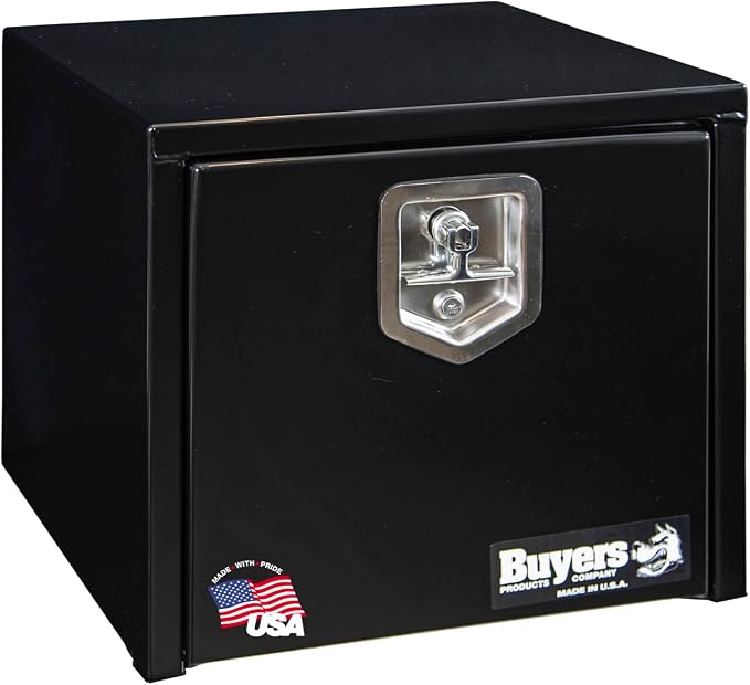 Buyers Products 1703330 Black Steel Underbody Truck Tool Box – 16 x 14 x 18 Inch - Truck Bed & Underbelly RV Storage Box, Locking T-Latch, Weather-Resistant, Heavy-Duty Flatbed Job Box, Made in USA