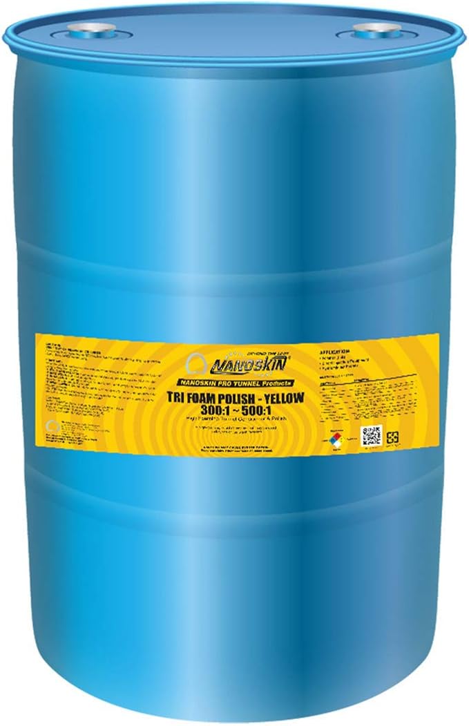 Nanoskin Tri-Foam Polish, Yellow – 30 Gallons, 300:1~500:1 Dilution, High-Foaming Conditioner & Polish for Car Wash Tunnels, Automatic Wash Systems, and Foam Cannons