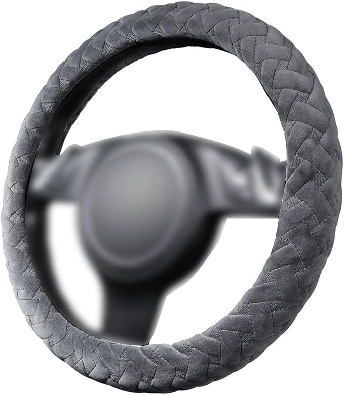 Flying Banner car Steering Wheel Cover Massage Velvet Warm Universal Size 15 inches SUV Truck Anti Slip Odorless Summer Winter (Gray, Velvet Massage)