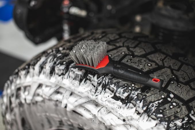 Detail Factory - ProGrip Tire Brush - Ergonomic ProGrip Handle, Stiff Synthetic Bristles, Ergonomic Design, Clean Your Tires with Ease - Octane Ectoplasm