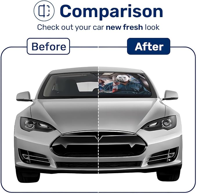 GENANY Horror Movie Character Windshield Sun Shade for Electric Vehicle (59x37 Inches), Automobile Sunshade, Protector Blocks UV, Car Decor