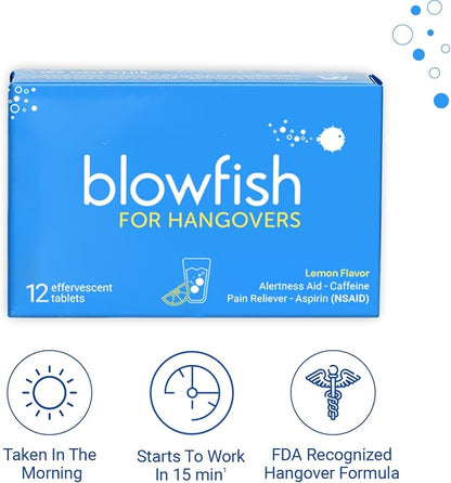 Blowfish for Hangovers - Fast Hangover Relief in 15 Minutes | FDA-Recognized Formulation | Headache Relief, Energy, and Hydration in One Step