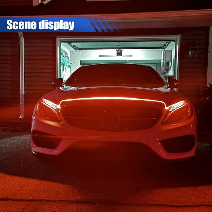 71 Inch Exterior Car LED Hood Light Strip, Flexible Waterproof Dynamic Scan Start Up Hoodbeam Lights, Universal 12V Bright Daytime Running Light Strip for Cars, SUVs, Trucks (Red)