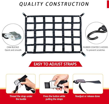 Surmountway Cargo Net for Pickup Truck Bed(42" x 50"), Truck Bed Cargo Net with Capacity 1100LBS, Heavy Duty Cargo Nets with Adjustable Cam Buckles & S-Hooks, Truck Cargo Net for Trailer Trucks