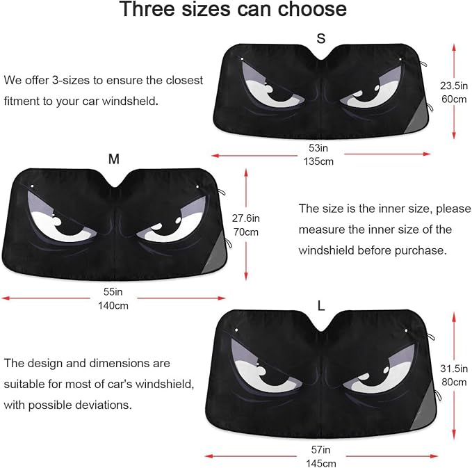 Evil White Eyes Windshield Sun Shade for Car Auto SUV Truck Foldable Front Window Sunshade Sun Visor Protector Block UV Rays Reflect Heat, 55" x 28"
