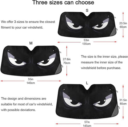 Evil White Eyes Windshield Sun Shade for Car Auto SUV Truck Foldable Front Window Sunshade Sun Visor Protector Block UV Rays Reflect Heat, 55" x 28"