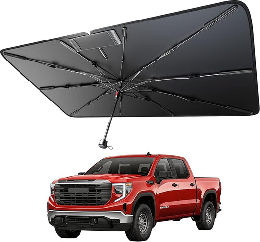 2026 Upgraded Windshield Sun Shade Umbrella for GMC Sierra 1500 [Precision Custom Fit, Superior UV & Heat Block] Cooling Tech Fabric, Durable Foldable with Storage Bag, Fits 2000-2026