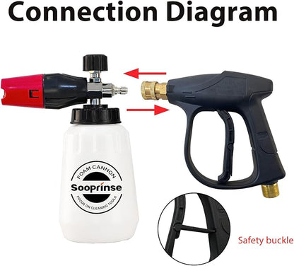 Sooprinse Foam Cannon Kit with Pressure Washer Short Gun, 1 L Snow Foam Lance with 1/4 Inch Quick Connector, Foam Blaster with Pressure Washer Gun,4000 PSI, Black