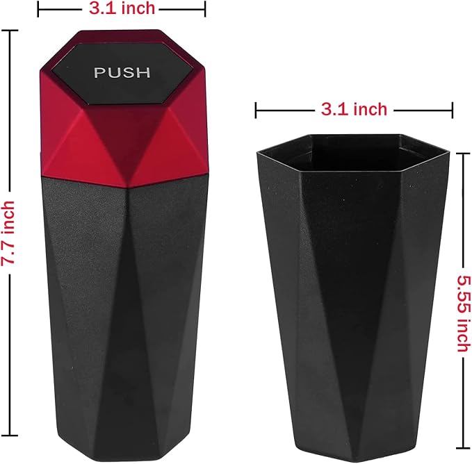 JUSTTOP Car Trash Can with Lid, Easy to Clean, Diamond Design Small Automatic Portable Trash Can, Used in Car Home Office Interior Accessories, 2PCS (Red)