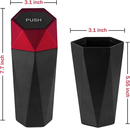 JUSTTOP Car Trash Can with Lid, Easy to Clean, Diamond Design Small Automatic Portable Trash Can, Used in Car Home Office Interior Accessories, 2PCS (Red)