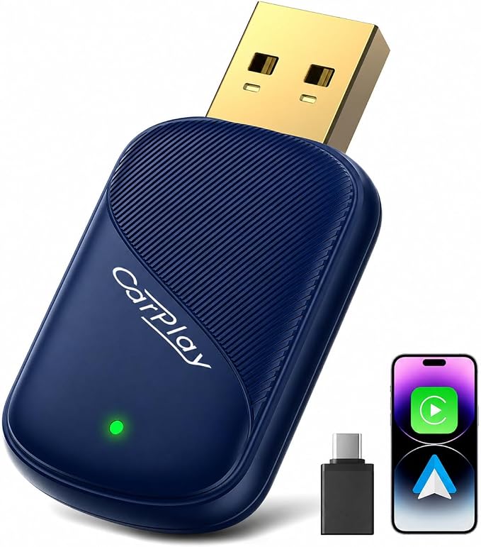 Wireless CarPlay Adapter for iPhone - Wired to Wireless CarPlay Dongle with USB-A/USB-C, Gold-Plated USB, Low Latency, Auto Reconnect, Mini Plug & Play Adapter for OEM Wired Cars 2016+