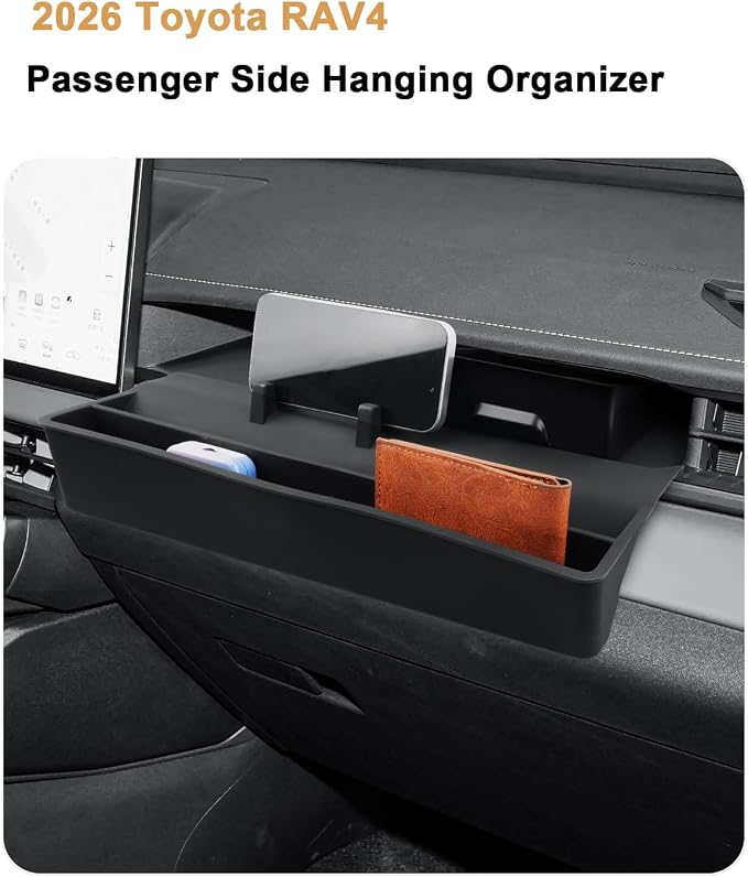 ECOZEN Passenger Side Organizer Tray For 2026 Toyota RAV4 - Silicone Center Console Organizer Co-Pilot Storage Tray With Pocket For RAV4 2026 Interior Accessories - Extra Storage Space