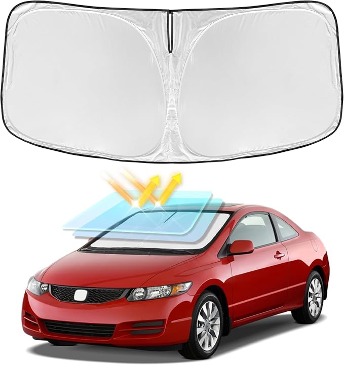 for Honda Civic 2006-2011 Windshield Sun Shade - 4 Layers Car Sunshades for Front Windows Shade Cover Custom Fit Civic Sun Visor 250T Retractable Shade Blocks UV Rays Car Accessories