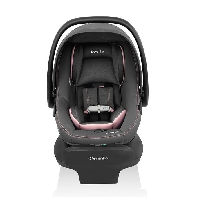 Evenflo LiteMax NXT Rear-Facing Lightweight Preemie and Infant Car Seat 3-30lbs. with SensorSafe. Easy Install with Base (Primrose Pink)