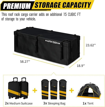 ARKSEN Waterproof Hitch Cargo Carrier Bag for 20" x 60" Baskets, 15 Cubic Feet Large Capacity Luggage Storage (58" L x 19" W x 24" H) for Car Truck SUV RV or Trailer