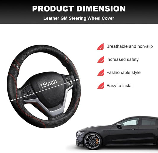 Car Steering Wheel Cover, 15 Inch Premium Leather Breathable Non-Slip Wheels Wrap, Universal Auto Comfortable Steering Wheel Protector for SUV Truck Van, Car Accessories (Black)