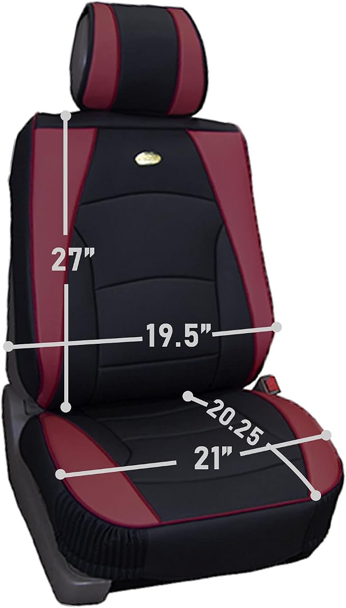FH Group Ultra Comfort Highest Grade Faux Leather Full Set Cushion Pads Car Seat Covers for Front and Rear– Universal Fit for Cars Trucks & SUVs (Burgundy/Black)