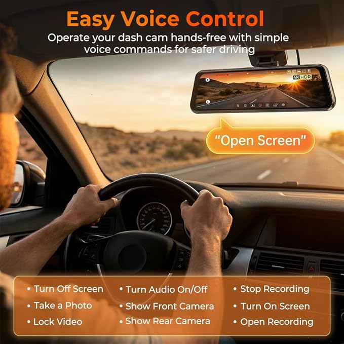 12" Mirror Dash Cam, 4K UHD Front and 2.5K Rear View Dash Camera for Car, with ADAS BSD LCA Smart Mode, GPS, G-Sensor, Loop Recording, Parking Monitor, Voice Control, 5.8GHz WiFi