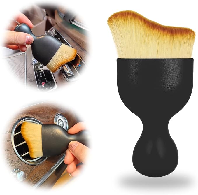 Car Cleaning Brush Soft Bristle Car Interior Dust Brush, suitable for cleaning car dashboards and air vent gaps, also usable on leather and computers, scratch-proof(Light Brown)
