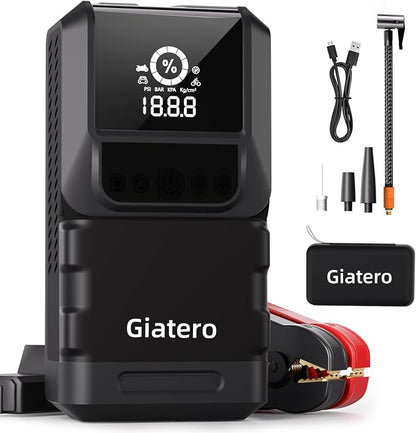 Q13 6000A Portable Car Jump Starter with Air Compressor 150PSI, Car Jumper Starter Portable(10.0L Gas/8.0L Diesel), 12V Jump Box with 3 Modes Flashlight & Jumper Cable, LCD Display Power Bank