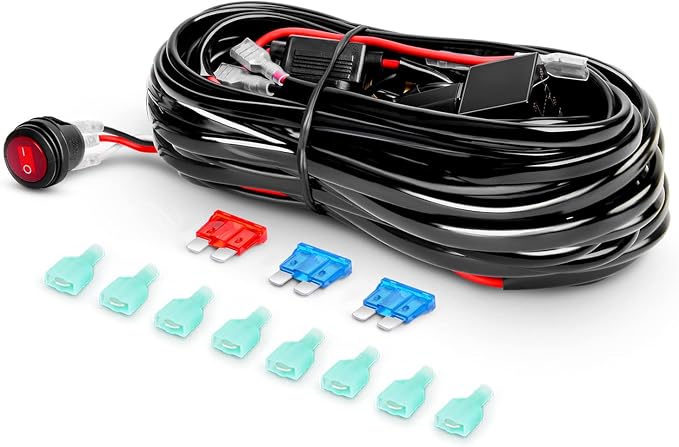 Nilight LED Pods 4Pcs 4.5Inch 42W Round Flood Off Road Fog Lights Driving Roof Light Bar Work Lighting 4200LM with 16AWG Wiring Harness Kit-4 Leads for Truck ATV UTV SUV Boat